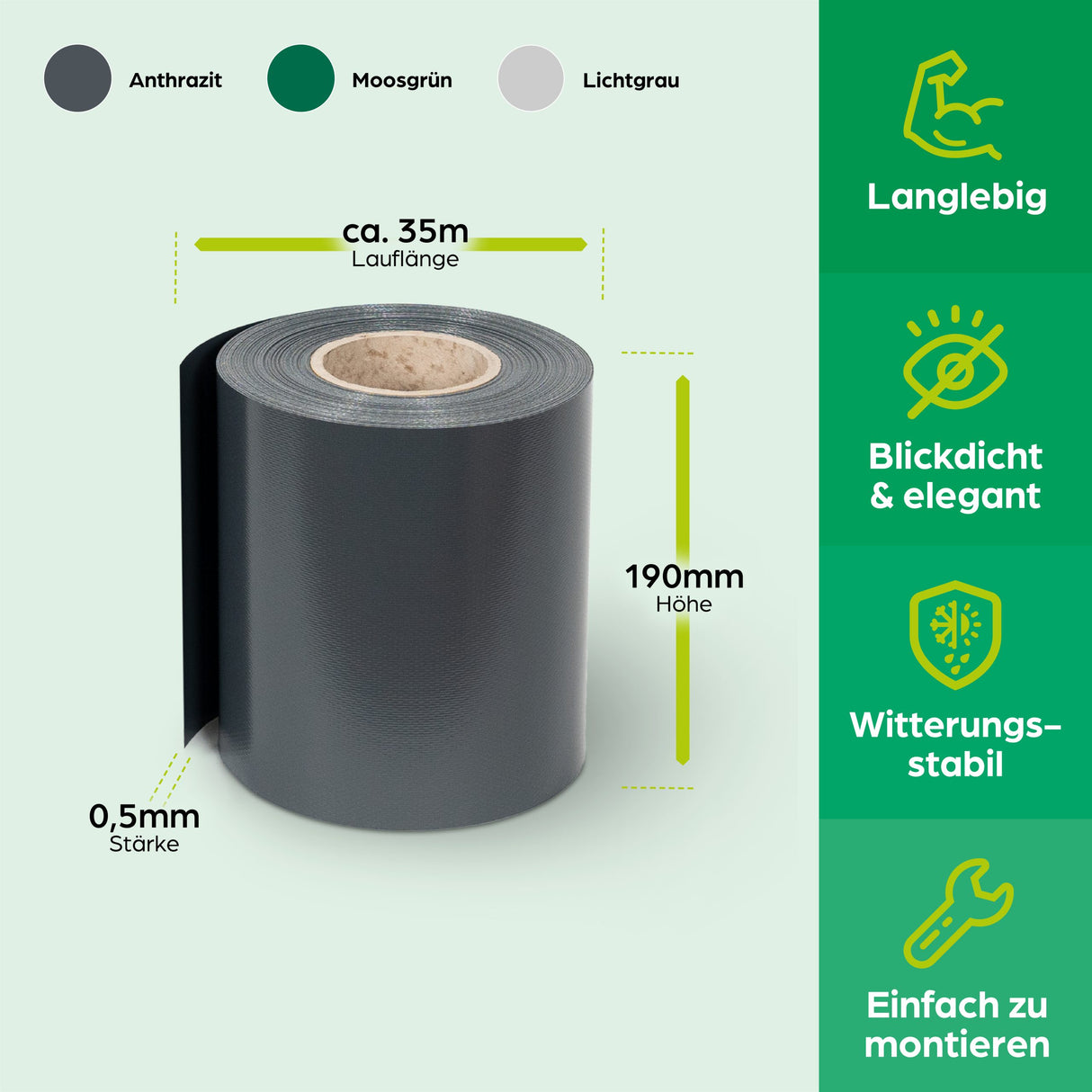 Sichtschutzrolle PVC - 35 lfm